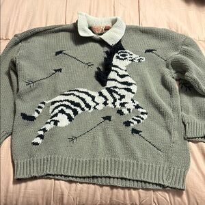 Pronto Moda Zebra Greenish Gray Knit Sweater Vintage